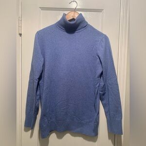 LL Bean Women's Cotton Cashmere Sweater Ocean Heather Blue Turtleneck L Tall EUC